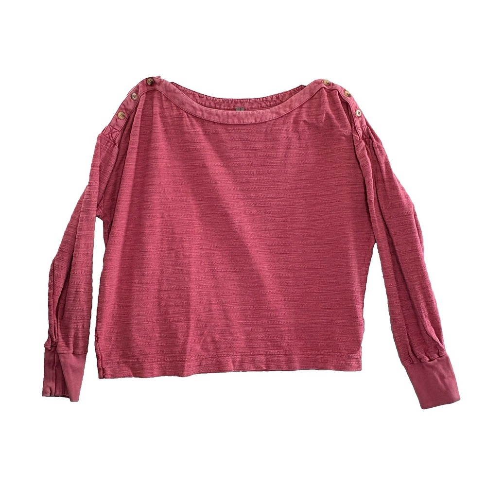 by ANTHROPOLOGIE Women Boxy Crop Long Sleeve Textured Top Sz S Pink 55-18